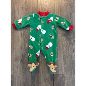 Just One You by Carters Baby NB Green‎ Christmas Reindeer Snowman Footed Pajamas
